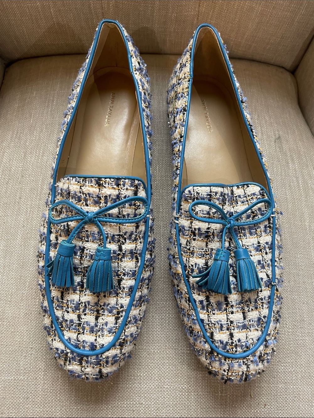 Ann Taylor Blue Ursula Tweed Tassel Loafers for Women